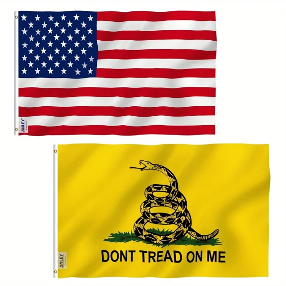 Anley 2 Pcs Fly Breeze 3x5 Foot American US Flag and Don't Tread On Me Flag Polyester
