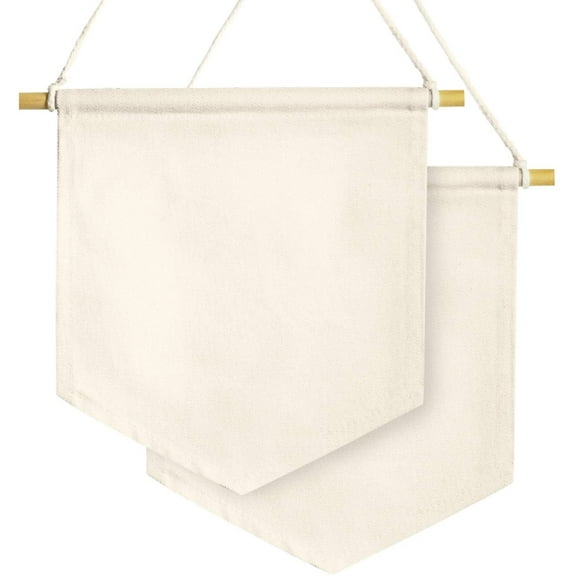 Anley 2Pcs Blank Wall Canvas Banners - Blank Fabric Badge & Wooden Dowel & Pre-tied String - Decorative DIY Plaque