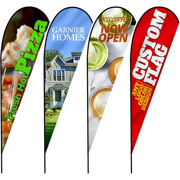 Anley 3 X 7.5 Ft Custom Advertising Teardrop Flag Double Sided - Print Your Own Logo/Design/Words - Indoor & Outdoor Commercial Banners Flags (Include Flagpole & Ground Spike)