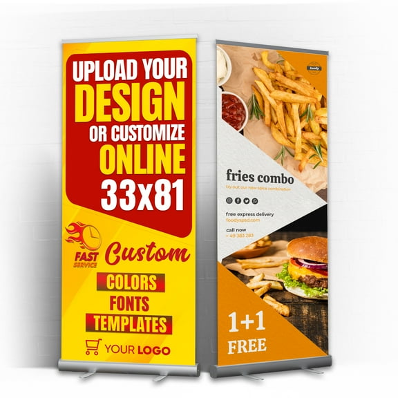Anley 33x81 IN Custom Retractable Roll-Up Banner Stand with Aluminum Base & Carrying Case - Portable, Durable & Easy Setup - Pull-Up Vinyl Display for Events, Trade Shows, Exhibitions, Advertising