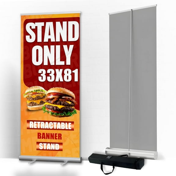 Anley 33 x 81 IN Retractable Roll-Up Banner Stand with Carrying Bag – Portable Aluminum Display Stand for Trade Shows, Exhibitions, Events, Presentations, Advertising (Banner Not Included)