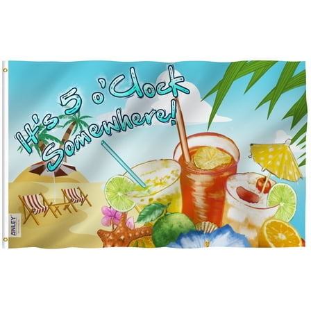 Anley Fly Breeze 3x5 It's 5 o'Clock Somewhere Flag - Vivid Color and UV Fade Resistant - Canvas Header and Double Stitched - Sandy Beach Flags Polyester with Brass Grommets 3 X 5 Ft