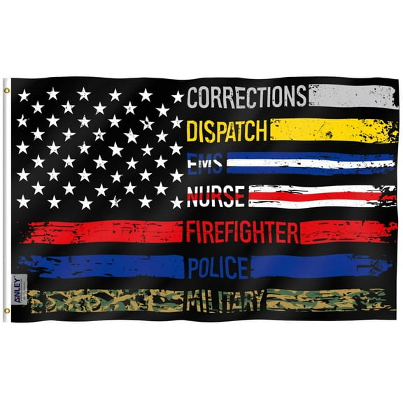 Anley 3x5 Foot Multi Line American Flag - Supporting Our First Responders Flags Polyester