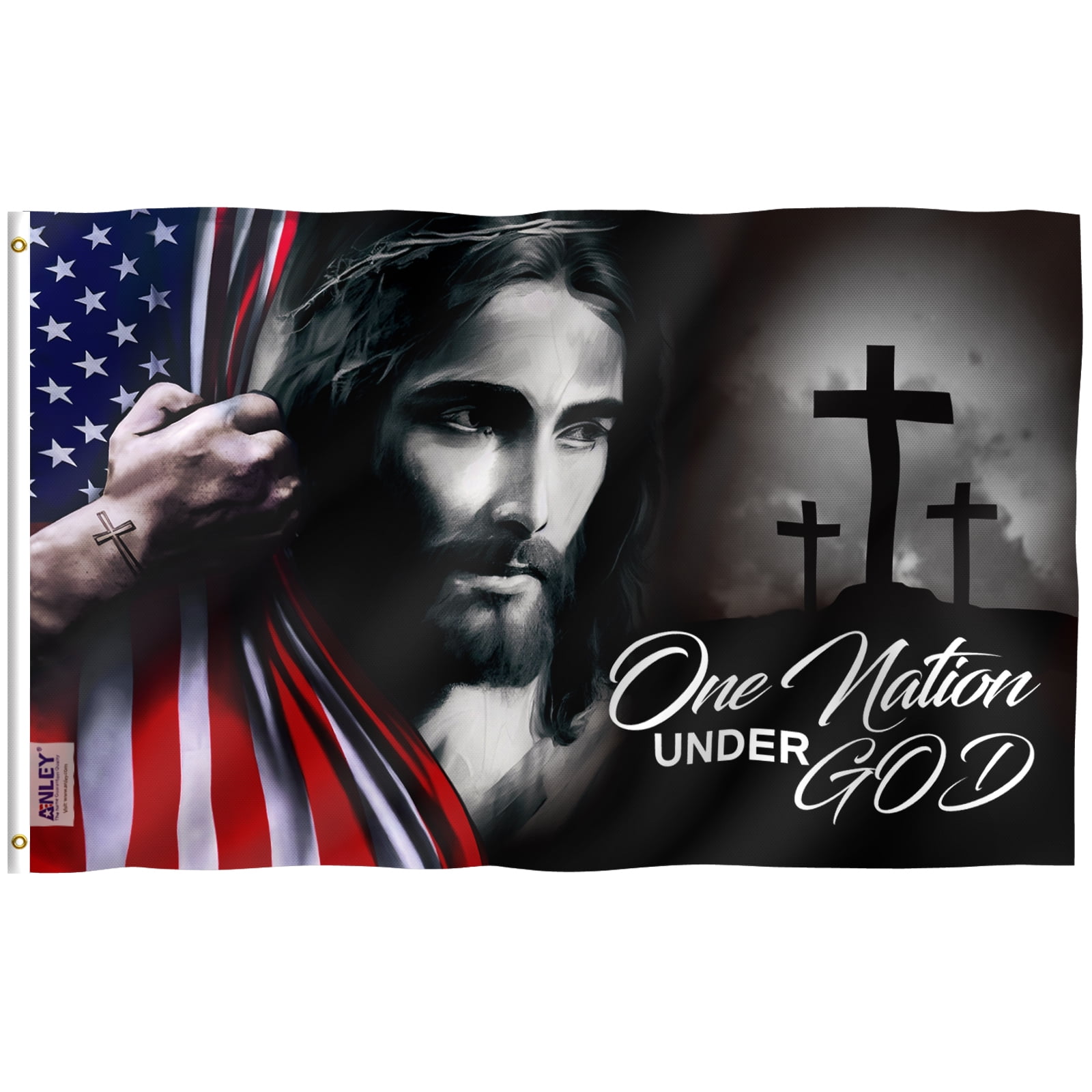 Anley 3x5 Foot One Nation Under God Flag - Good Friday Christian Jesus American Flags Polyester