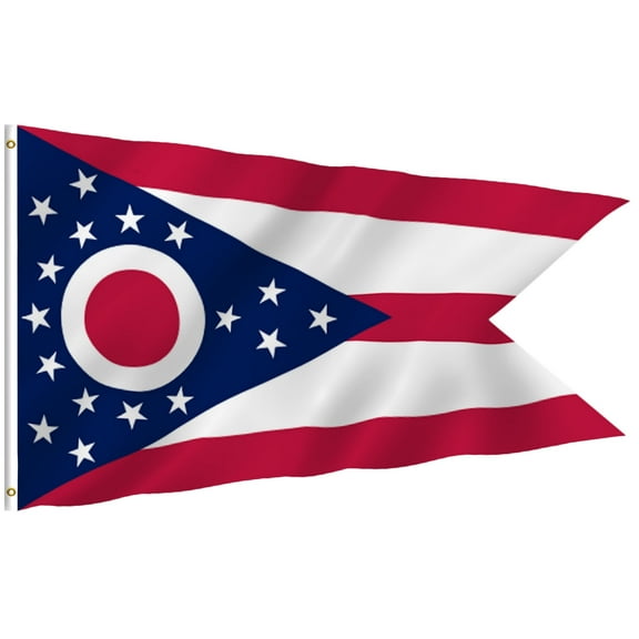 Anley Fly Breeze 3x5 Foot Ohio State Polyester Flag - Vivid Color and UV Fade Resistant - Canvas Header and Double Stitched - Ohio OH State Flags with Brass Grommets 3 X 5 Ft