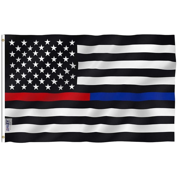 Anley 3x5 Foot Thin Blue Line and Red Line USA Polyester Flag - Honoring Law Enforcement Officers and Firefighter Flag