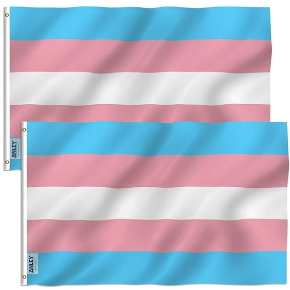 Anley 3x5 Foot Transgender Flag - Pink Blue Rainbow LGBT Pride Month Parade Flags (2 Pack)