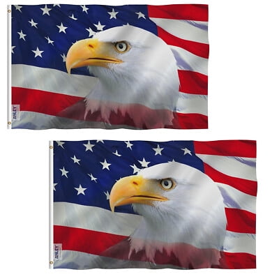 ANLEY 2 Pack Fly Breeze 3x5 Foot US Bald Eagle Flag Patriotic Bald Eagle Flags Polyester