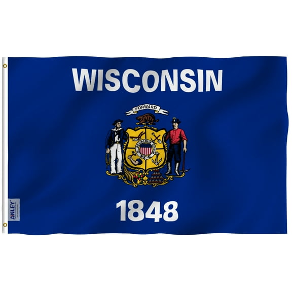 ANLEY Fly Breeze 3x5 Foot Wisconsin State Flag - Vivid Color and UV Fade Resistant - Canvas Header and Double Stitched - Wisconsin WI Flags Polyester with Brass Grommets 3 X 5 Ft