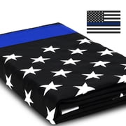 Anley 3x5 Ft Thin Blue Line Flag with Embroidered Stars and Sewn Stripes 210D Polyester - Honoring Police Officers Law Enforcement Officers USA Banner