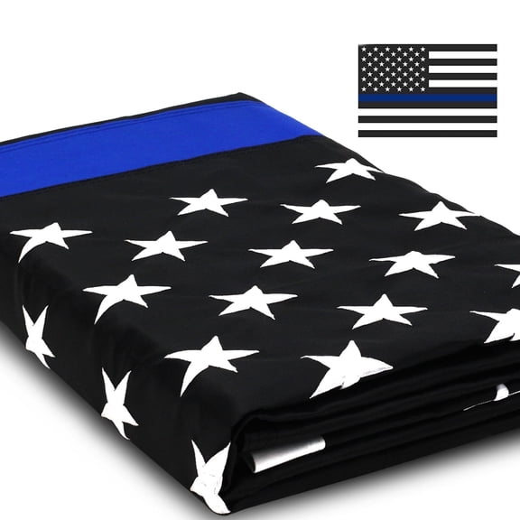 Anley 3x5 Ft Thin Blue Line Flag with Embroidered Stars and Sewn Stripes 210D Polyester - Honoring Police Officers Law Enforcement Officers USA Banner