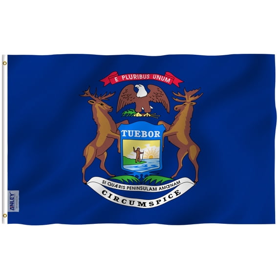 ANLEY Fly Breeze 3x5 Feet Michigan State Flag - Vivid Color and UV Fade Resistant - Canvas Header and Double Stitched - Mich. MI Flags Polyester with Brass Grommets 3 X 5 Ft