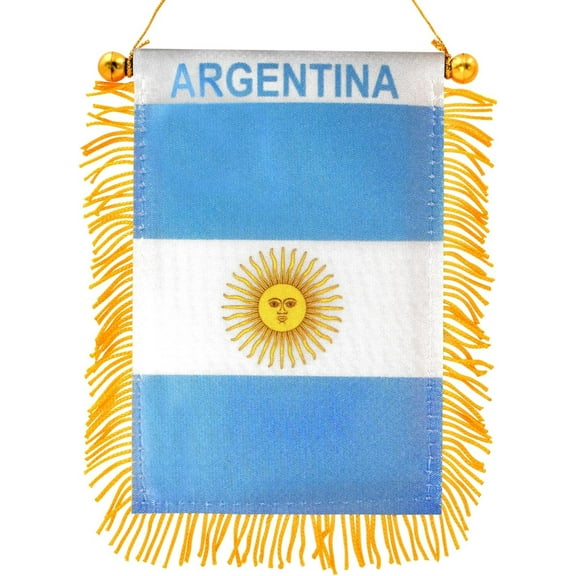 Anley 4 X 6 Inch Argentina Fringy Window Hanging Flag - Mini Flag Banner & Car Rearview Mirror Décor - Fringed Argentine Hanging Flag with Suction Cup