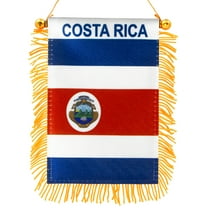 Anley 4 X 6 Inch Costa Rica Fringy Window Hanging Flag - Mini Flag Banner & Car Rearview Mirror Décor - Fringed Costa Rican Hanging Flag with Suction Cup