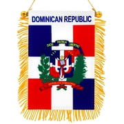 Anley 4 X 6 Inch Dominican Republic Fringy Window Hanging Flag - Mini Flag Banner & Car Rearview Mirror Décor - Fringed & Double Sided - Dominican Hanging Flag 