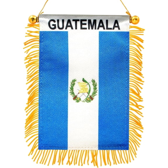Anley 4 X 6 Inch Guatemala Fringy Window Hanging Flag - Mini Flag Banner & Car Rearview Mirror Dcor - Fringed & Double Sided - Guatemalan Hanging Flag with Suction Cup