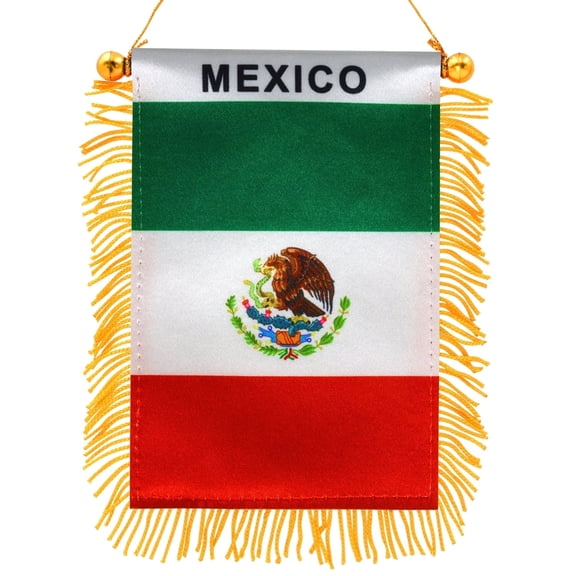 Anley 4 X 6 Inch Mexico Fringy Window Hanging Flag - Mini Flag Banner & Car Rearview Mirror Décor - Fringed & Double Sided - Mexican Hanging Flag with Suction Cup