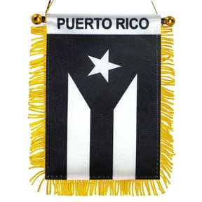 Anley 4 x 6 Inch Puerto Rico Fringy Window Hanging Flag - Fringed Puerto Rican Hanging Flag (Black)