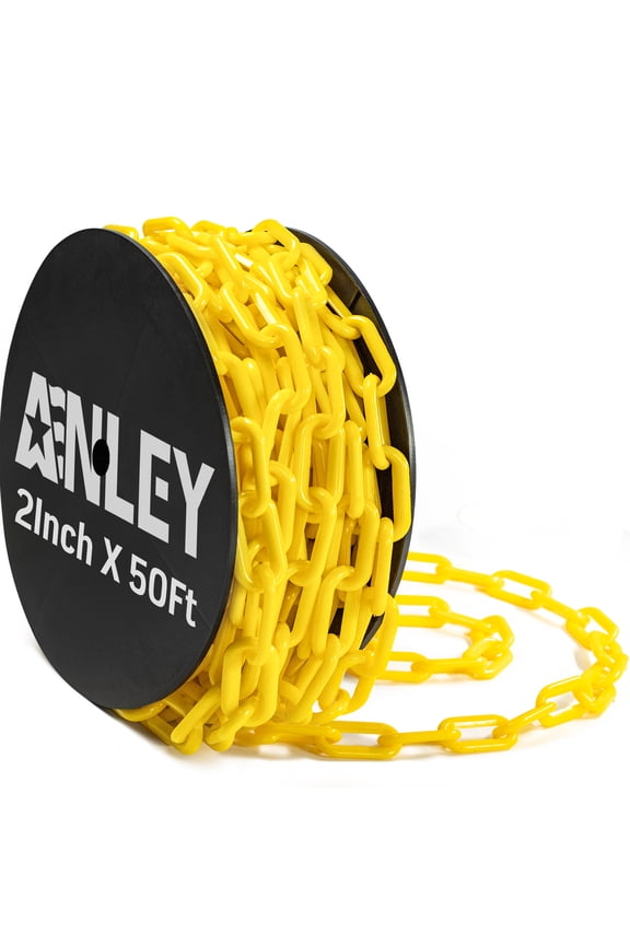 50 FT Plastic Chain Links - Safety Barrier Chains for Crowd Control, Caution, Security, Construction Site (2 Inch x 50 Feet, Yellow)