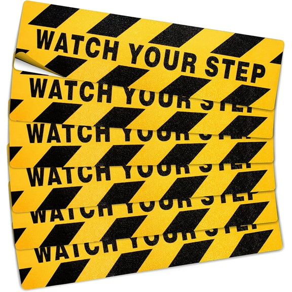 Anley 6 Pcs Watch Your Step Floor Decal Stickers 24x6 in - Enhance Safety and Prevent Accident Caution Sign
