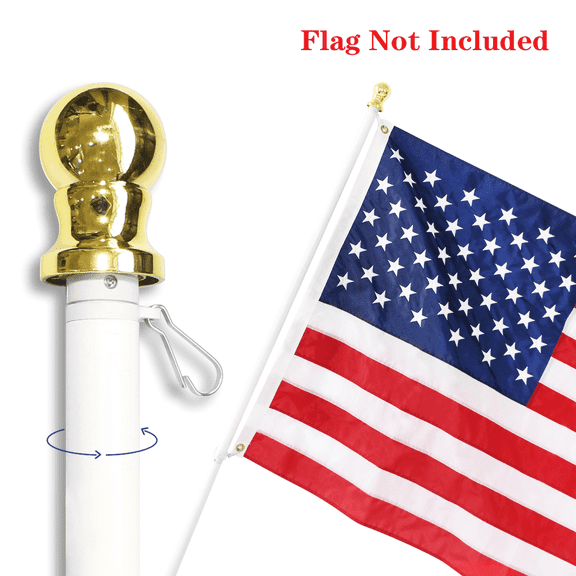 Anley 6 feet No Tangle Spinning Flagpole, Aluminum Spinning Wall Mount Flag Pole - White