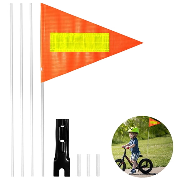 Anley 6Ft Bike Safety Flag with Reflective Strip & Fiberglass Pole & Mounting Bracket - Adjustable Length, High Visibility & Tear Resistant - Bicycle Trailer Safety Flags for Kids & Adults (Orange)