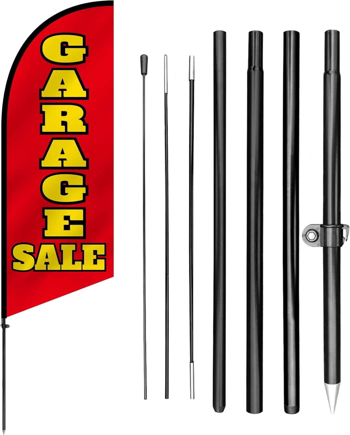 Anley 7.5 FT Garage Sale Feather Flag Banner Kit - Outdoor Swooper Advertising Flags with Pole and Stake - Garage Sale Sign for Home, Neighborhood Sales, Yard Sales - Weather Resistant & Easy Setup