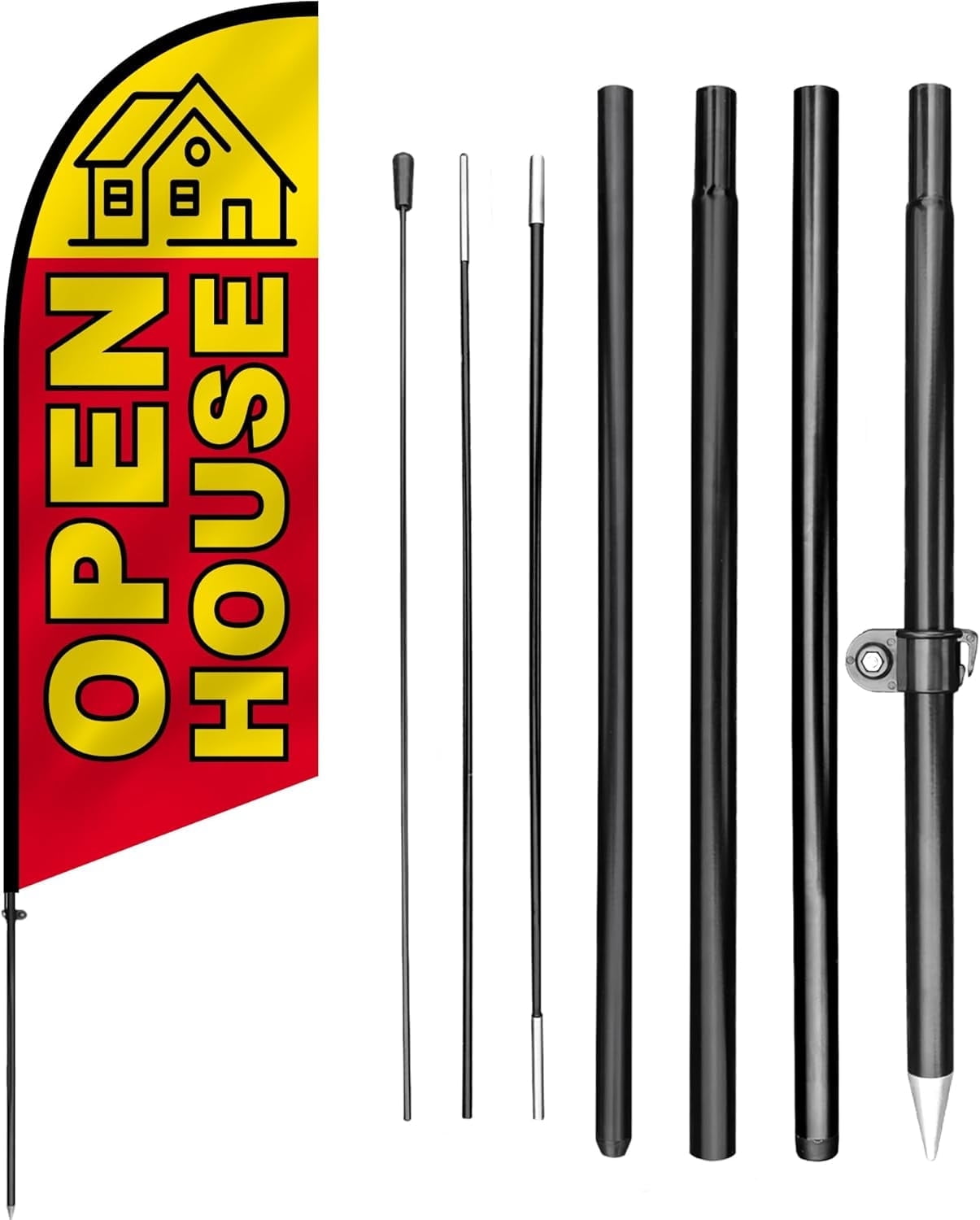 Anley 7.5 FT Open House Feather Flag Banner Kit - Outdoor Swooper Advertising Flags with Pole and Stake - Property Display Sign for Homes, Real Estate Events - Weather Resistant & Easy Setup
