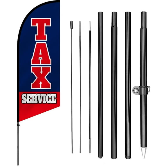 Anley 7.5 FT Tax Service Feather Flag Banner Kit - Outdoor Swooper Advertising Flags with Pole and Stake - Tax Preparation Sign for Offices, Tax Filing Assistance - Weather Resistant & Easy Setup