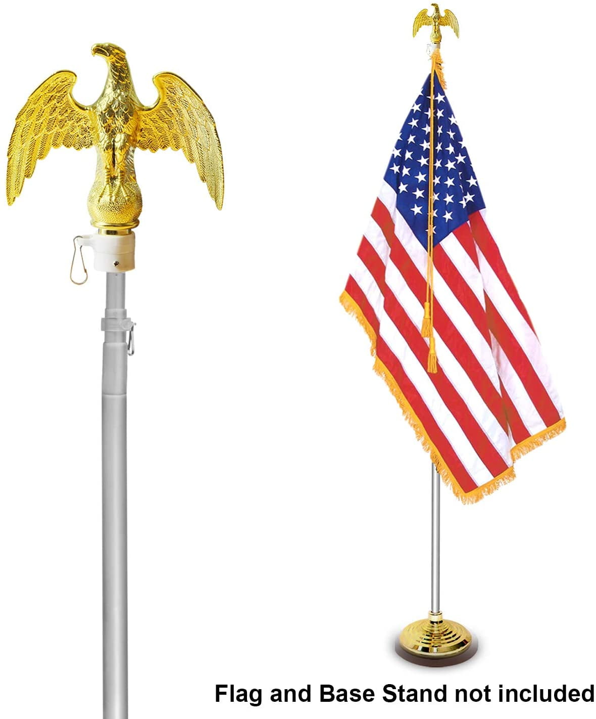 Anley 7.5 Ft Telescoping Flag Pole - Aluminum Telescopic Flagpole with Tangle Free Carabiners & Golden Eagle Top Finial (Flag and Base NOT Included)