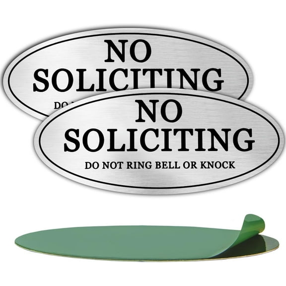 Anley 2 Pack No Soliciting Sign for Door 7x3 IN - Strong Self-Adhesive Brushed Aluminum Metal No Solitation Do Not Knock or Ring Bell Signs - Weatherproof Warning Sign for Home, House & Office Entry