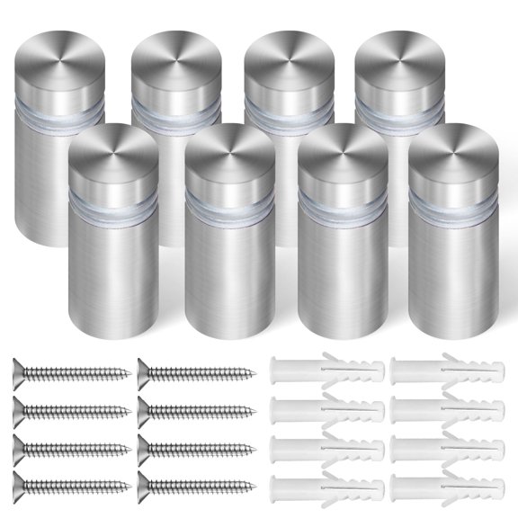 Anley (8 Pack) 1/2 x 1 Inch Sign Standoff Screws with Wall Anchors - Stainless Steel Wall Standoff Mounts with 2 Rubber Spacers