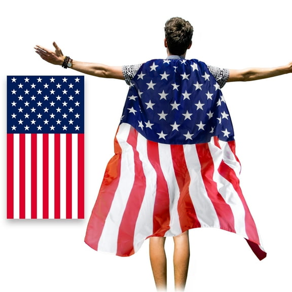 Anley American Flag Cape 3 x 5 FT - US National Flag Cape for Independence Day, 4th of July, Memorial Day Celebrations - Patriotic Flag Costume Cloak