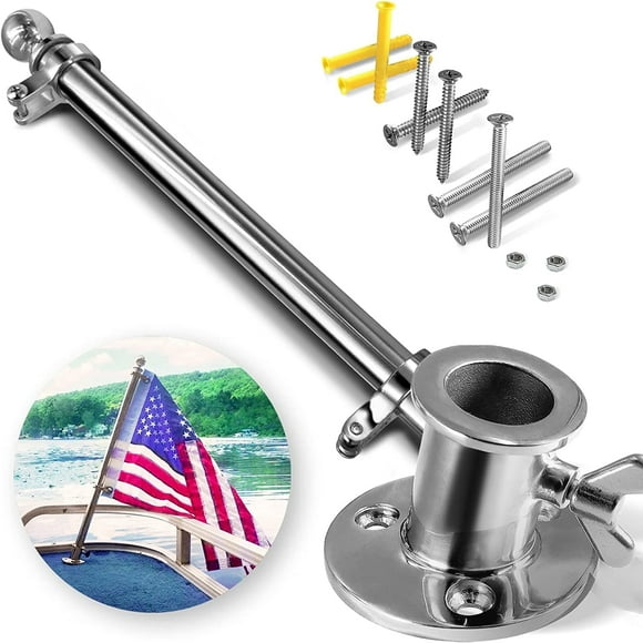 Anley Boat Flagpole Kit with Flag Pole and Mounting Base - Stainless Steel Marine Grade Mount for Yacht, Truck, Roof and Wall