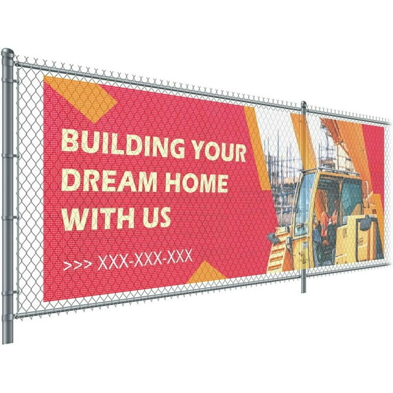 Anley Custom Mesh Banner & Sign - Fence Wrap Banners with Personalized Image Print for Advertising, Direction & Event - 8oz Commercial Grade Mesh Vinyl - Metal Grommet Double-Stitched Seam - 5X5 Ft