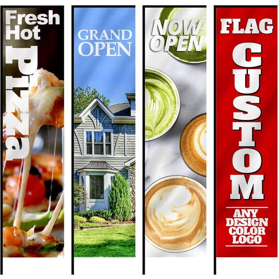 Anley Custom Rectangle Feather Flag 3 X 11 Ft Double Sided - Print Your Own Logo/Design/Words - Indoor & Outdoor Commercial Advertising Banners Flags (Include Flagpole & Ground Spike)