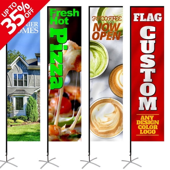 Anley Custom Rectangle Feather Flag 3 X 11 Ft Single Sided - Print Your Own Logo/Design/Words - Indoor & Outdoor Commercial Advertising Banners Flags (Include Flagpole & Ground Spike)