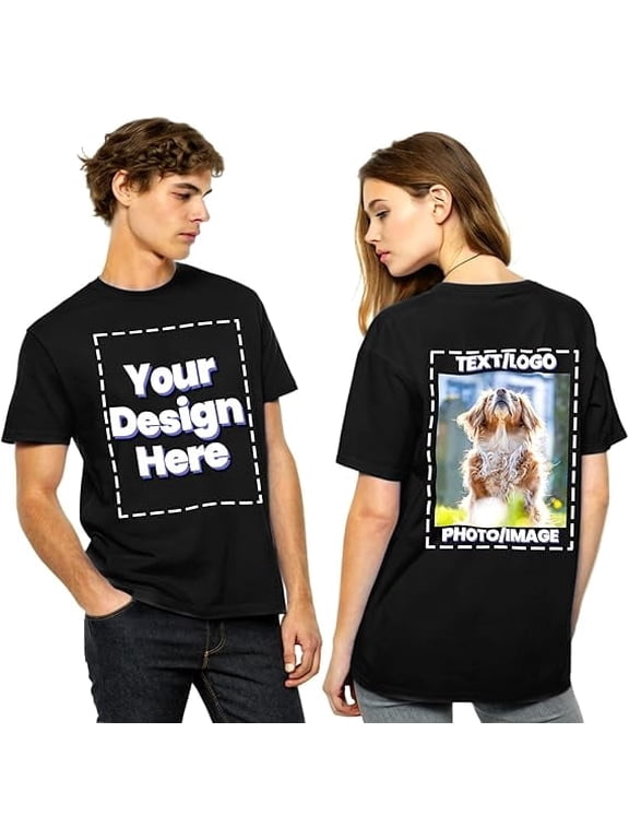 Custom T-Shirts Personalized with Logo Text Image - Full Color Front & Back Print - 100% Cotton Unisex Fit - Design Your Own Shirt for Events, Teams, or Branding