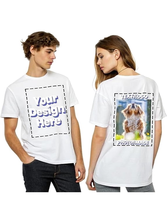 Custom T-Shirts Personalized with Logo Text Image - Full Color Front & Back Print - 100% Cotton Unisex Fit - Design Your Own Shirt for Events, Teams, or Branding