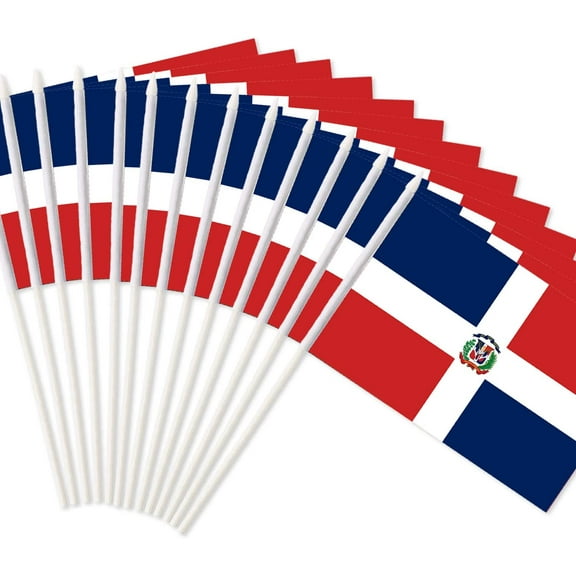 Anley Dominican Mini Flag 12 Pack - Hand Held Small Miniature Dominican Flags 5x8 Inch