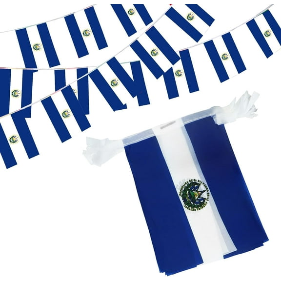 Anley El Salvador String Flag Pennant Flags, Patriotic Events 15th of September Salvadoran Independence Day Decoration Sports Bars - 33 Feet 38 Flags