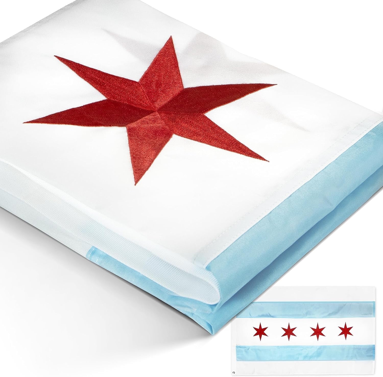 Anley EverStrong Series City of Chicago Flag 3x5 Ft - Embroidered and Sewn Stripes 210D Polyester - Chicago IL Banner Flags