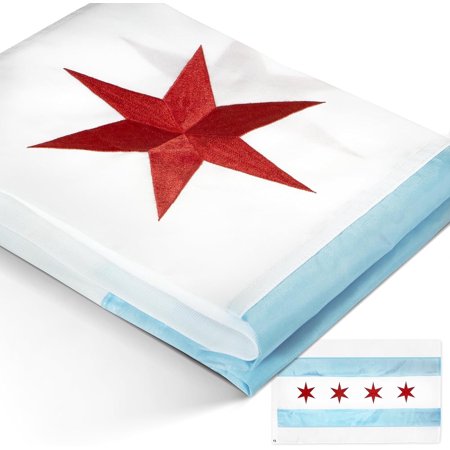 Anley EverStrong Series City of Chicago Flag 3x5 Ft - Embroidered and Sewn Stripes 210D Polyester - Chicago IL Banner Flags