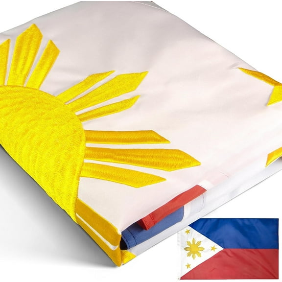 Anley EverStrong Series Philippines Flag 3x5 Ft - Embroidered and Sewn Stripes - Filipino Philippine National Banner Flags