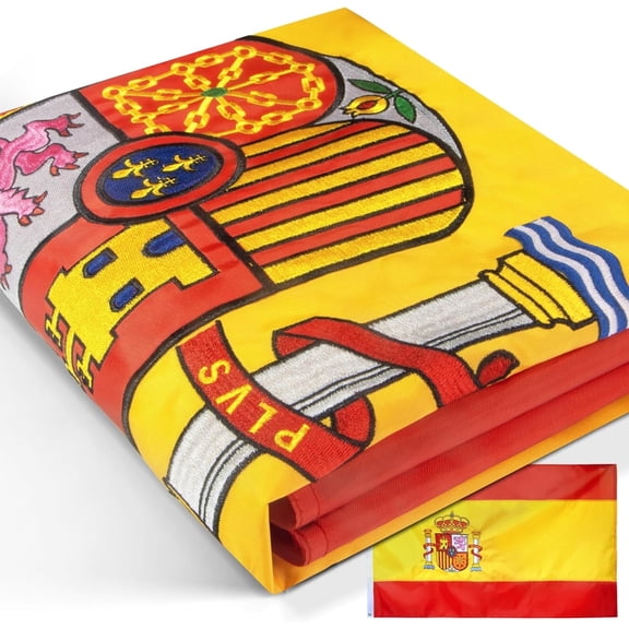Anley EverStrong Series Spain Flag 3x5 Ft - Embroidered and Sewn Stripes 210D Polyester - Spainish National Banner Flags