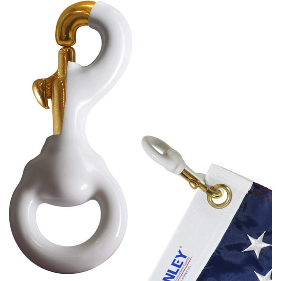Anley Flag Accessory - White Rubber Coated Brass Swivel Snap Hook - Heavy Duty Flag Pole Halyard Rope Attachment Clip 3.3 Inch - One Hook Per Pack