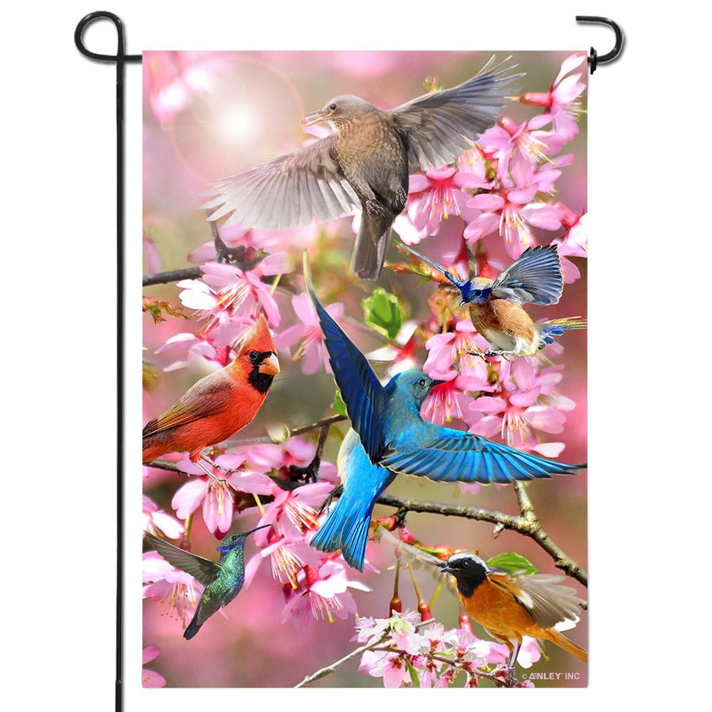 Spring Birds and Blossoms Double-Sided Garden Flag 18 x 12.5 Inch