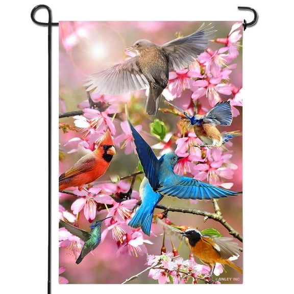 Anley Double-Sided Flower and Bird Welcome Spring Decorative Garden Flags - 18 x 12.5 Inch