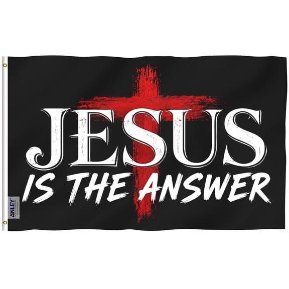 Anley Fly Breeze 3x5 Foot Jesus Is the Answer Flag - Canvas Header and Double Stitched - Religion Jesus Christian Flags Polyester with Brass Grommets 3X 5 Ft