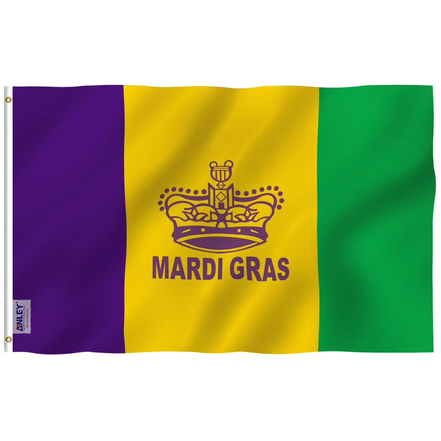 Vivid Multi-Color Polyester Mardi Gras Flag with Brass Grommets